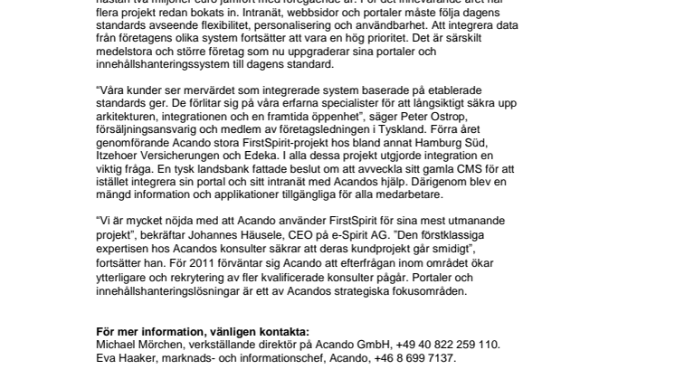 Acando GmbH dubblerar omsättningen från portal- och CMS-projekt 