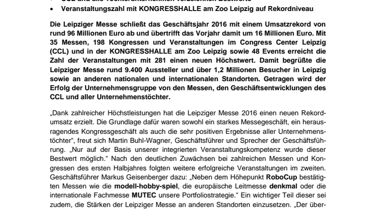 Pressemitteilung: Leipziger Messe Jahresabschluss 2016