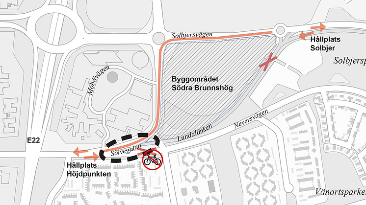 Södra Brunnshög: trafikstörningar i Sölvegatan i augusti