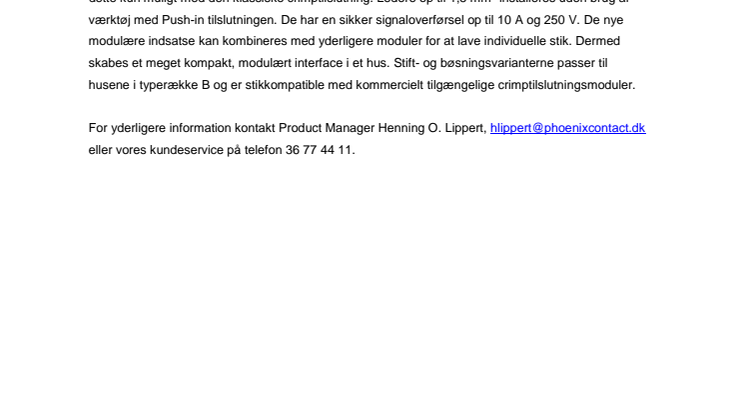 Mangepolede, modulære kontaktindsatse med Push-in til industrimultistik