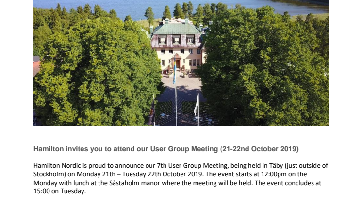 1st Call Hamilton User Meeting 21-22nd October 2019