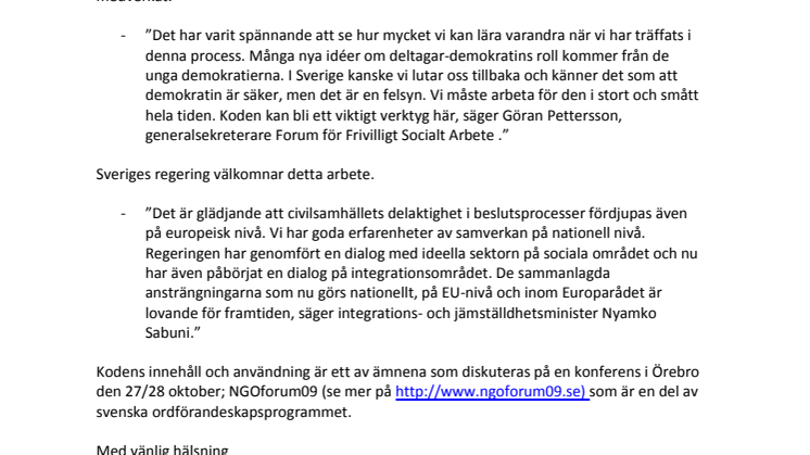Ny kod för demokratiarbete från Europarådet