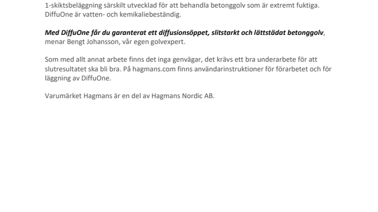 DiffuOne - för fuktiga och utsatta betonggolv