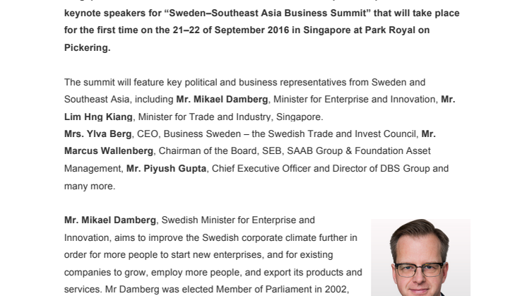 Team Sweden announces keynote speakers for the Sweden-Southeast Asia Business Summit 