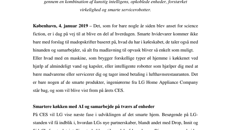 CES 2019: LG præsenterer fremtidens smarte køkken, intelligente servicerobotter, ny smart LG Styler med AR-funktioner og en helautomatisk ølbrygger
