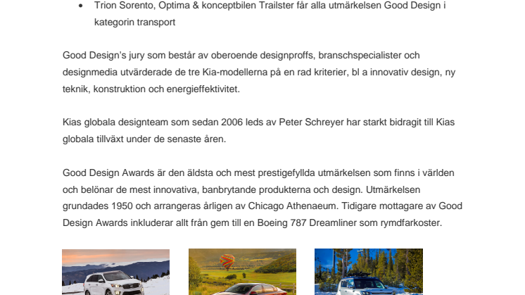 Tre Kia-modeller får utmärkelsen Good Design