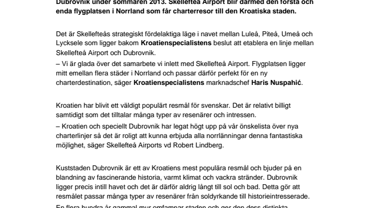 DUBROVNIK i Kroatien - ny charterdestination från Skellefteå