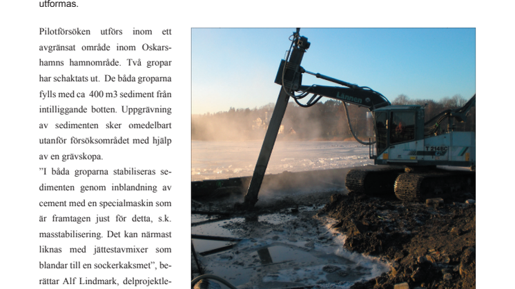 Pressinformation om stabiliseringsförsök i Oskarshamns Hamnbassäng