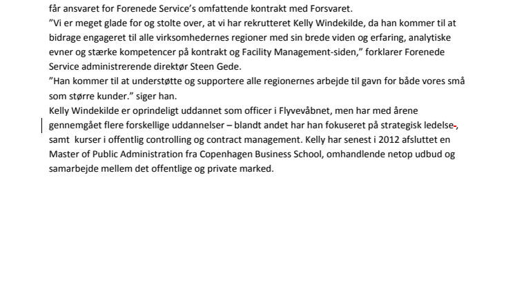 Forenede Service har ansat erfaren kontrakt- og facility management-direktør 