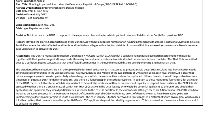 alertnote, Flooding, DRC, (18-007-RO) (Not Activated) 