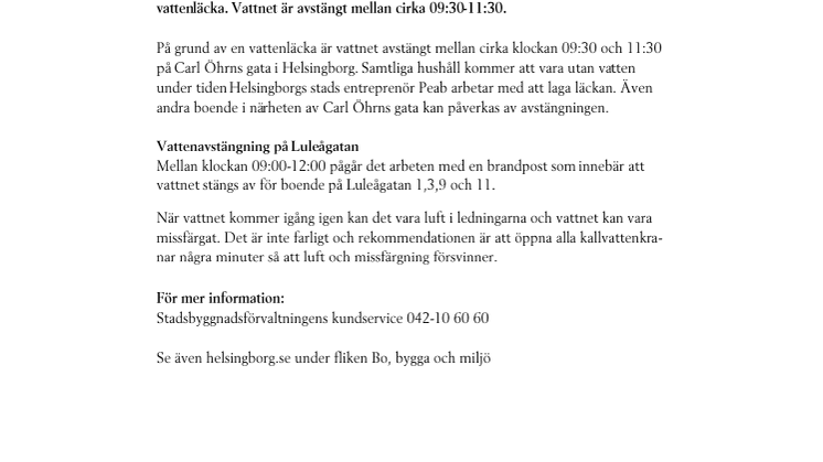 Akut vattenläcka på Carl Öhrns gata i Helsingborg