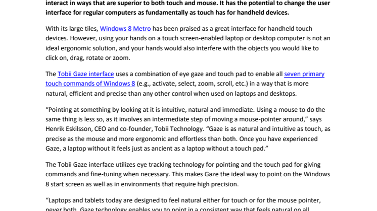 Tobii Introduces Gaze Interface for Windows 8 to Revolutionize Laptop Interaction