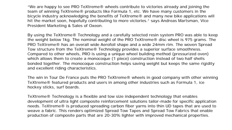 Tour De France winning team uses PRO TeXtreme® disc wheel