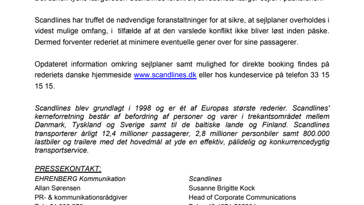 Scandlines sejler i påsken