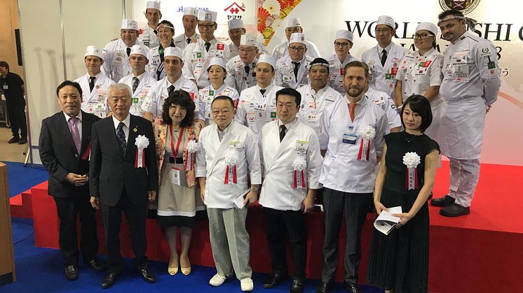 Jury og finalister i Sushi World Cup 2018. 