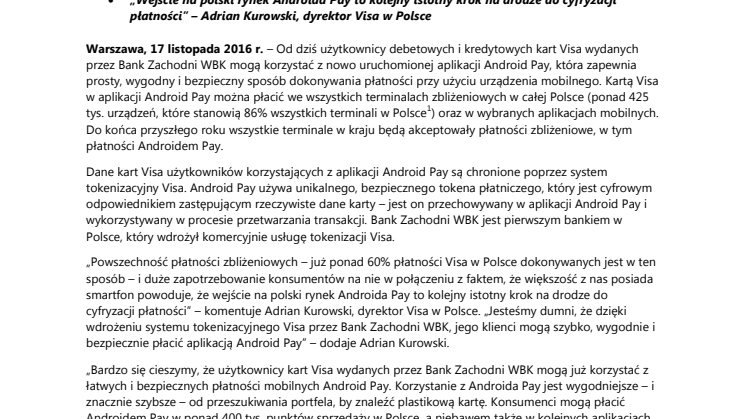 Android Pay dostępny dla użytkowników kart Visa w Polsce