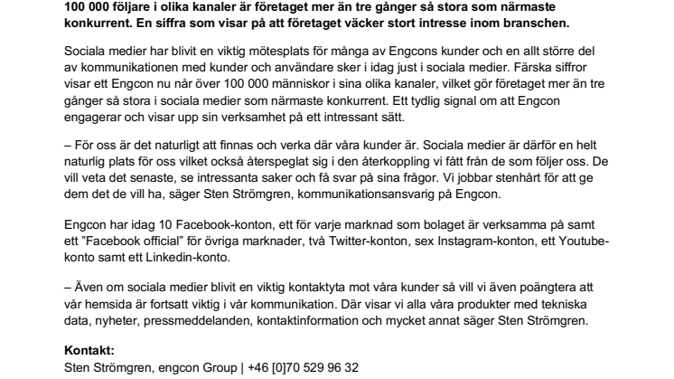 Fler än 100 000 följer Engcon i sociala medier – överlägset störst på marknaden 