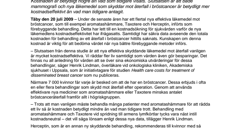 Förebyggande behandling vid bröstcancer är kostnadseffektivt