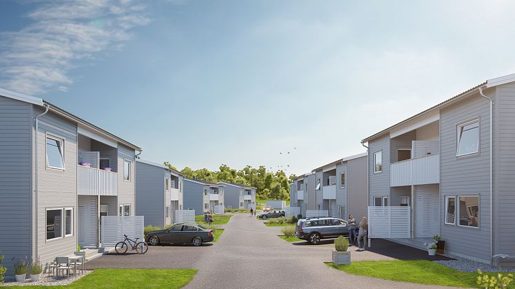 Illustration över den kommande gatuvyn i BoKlok Sagostunden
