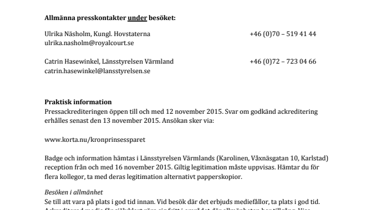 Program för Kronprinsessparets besök i Värmland 18 november 2015