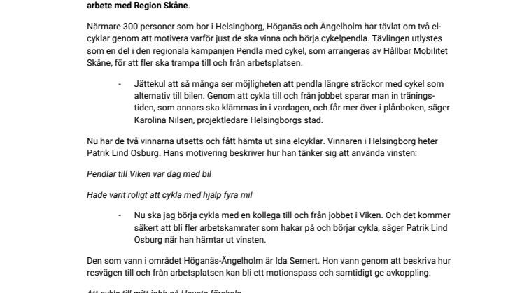 Vinnare som börjar cykelpendla