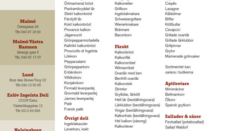 Ingelsta Kalkon Sortimentlista