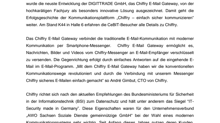 CeBIT 2017 : Innovationspreis-IT für Chiffry E-Mail Gateway
