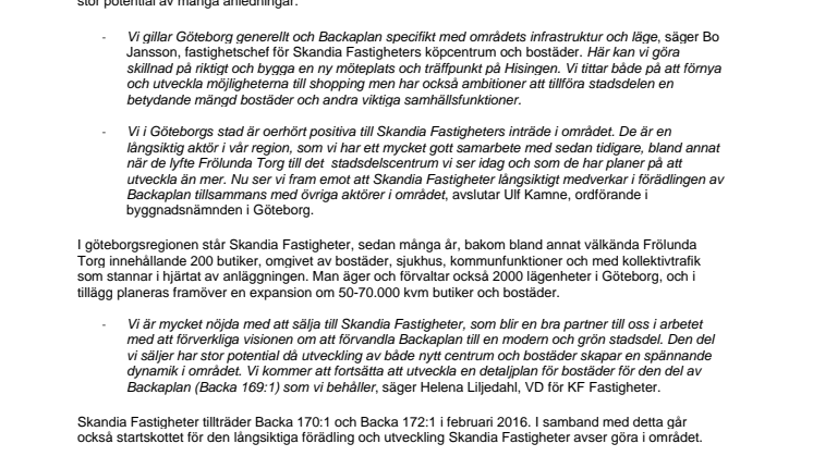 Skandia Fastigheter köper och utvecklar Backaplan i Göteborg 