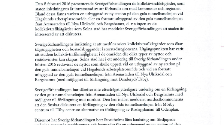 Brev till Sverigeförhandlingen 2016-03-07