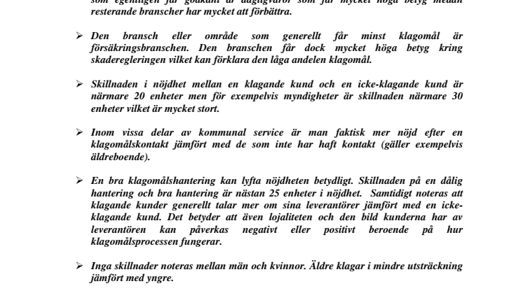Svenskt Kvalitetsindex om klagomål 