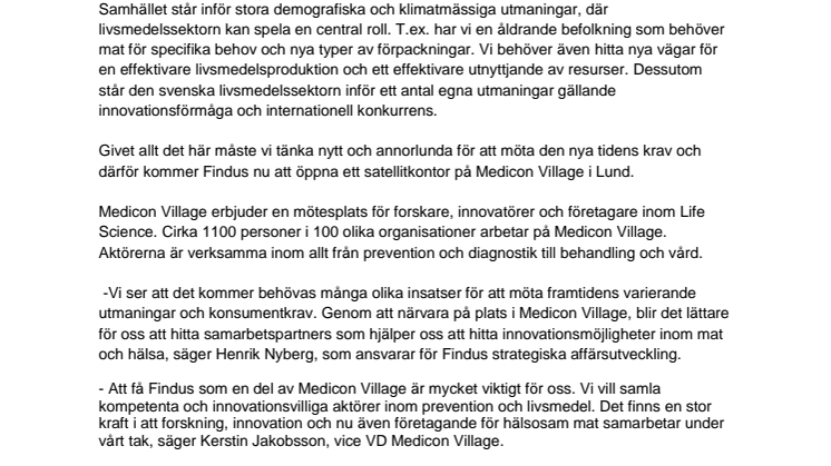 Findus samarbetar med Medicon Village i Lund