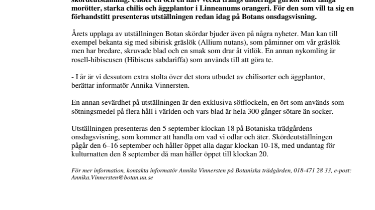 Sommarens skörd ställs ut på Botan