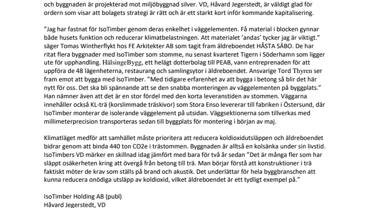 IsoTimber kontrakterar bolagets största leverans 