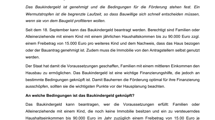 Start des Baukindergelds: Das müssen Bauherren beachten!
