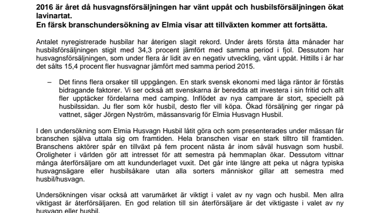 Branschen tror på fortsatt uppgång för husvagnar och husbilar 2017