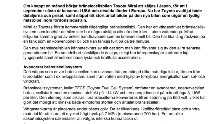 Allt om Toyotas bränslecellsbil Mirai