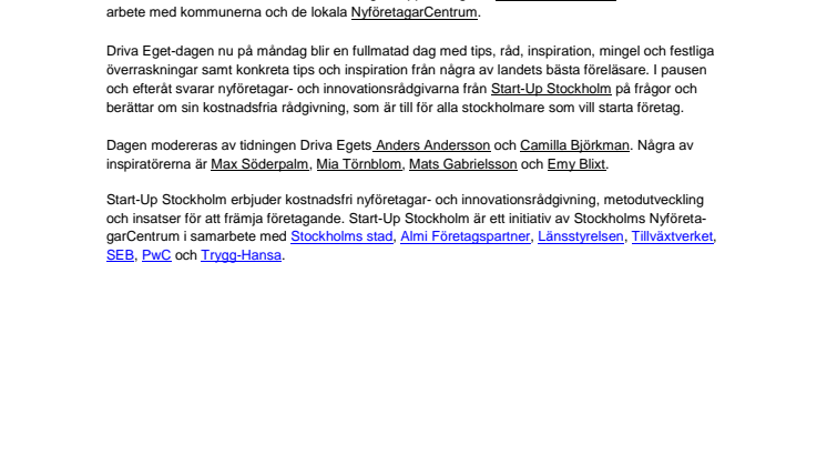 Start-Up Stockholm intar Rival under Driva Eget-dagen den 22 april