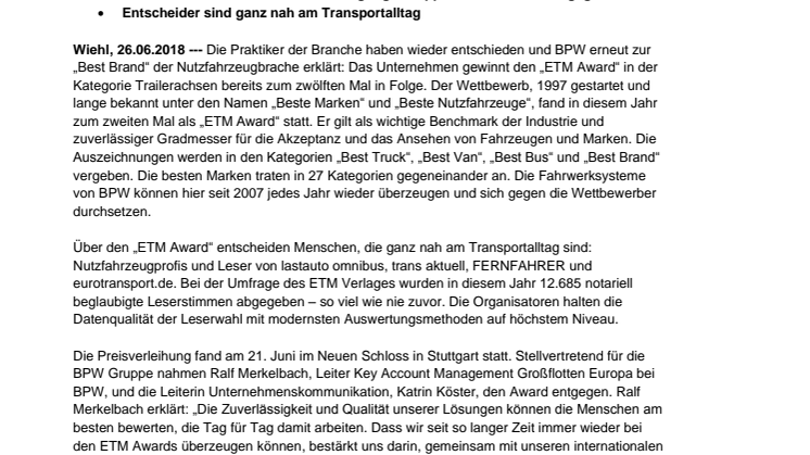 „Best Brand“: BPW überzeugt zum zwölften Mal in Folge 