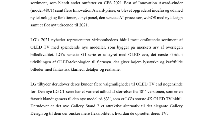 LG styrker sin brancheførende position inden for TV med ny teknologi og endnu flere størrelser