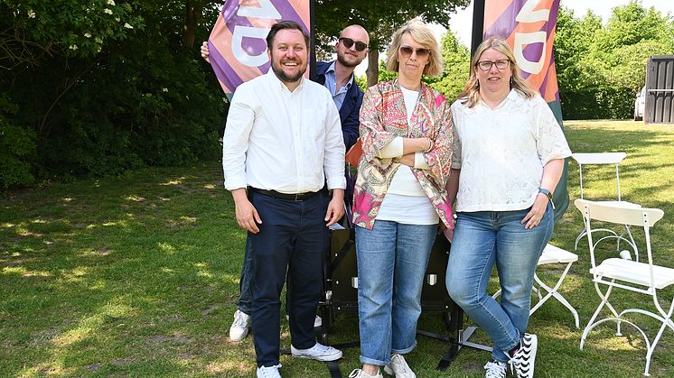 Sommarlund är tillbaka i stan och varar från 15 juni till 9 augusti. Fr. v. Sebastian Jaktling (S), ordförande i kultur och fritidsnämnden, Samuel Jonsson, styrelseordförande Visit Lund samt Lotta Brusk och Åsa Jensen, projektledare Sommarlund.