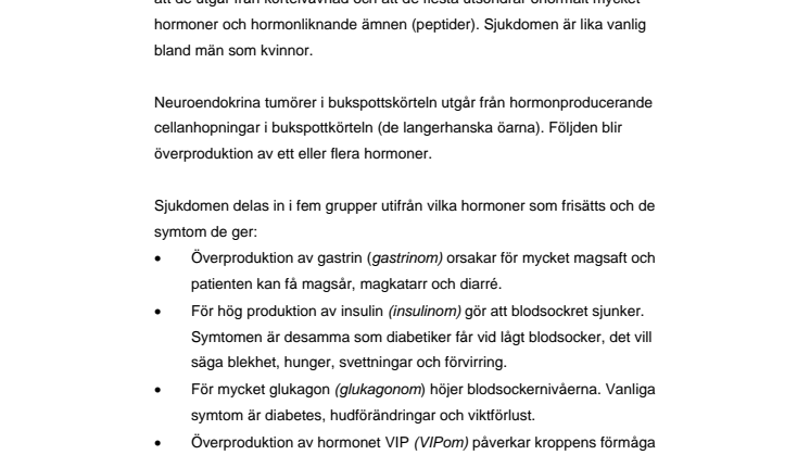 Fakta om neuroendokrina tumörer i bukspottkörteln