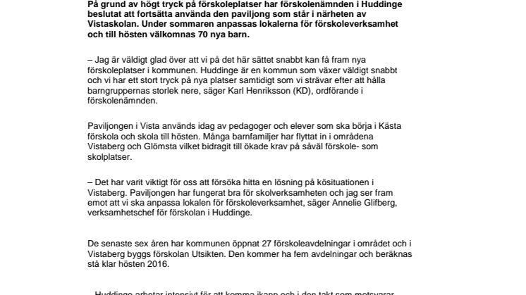 Nya förskoleplatser i Vistaberg