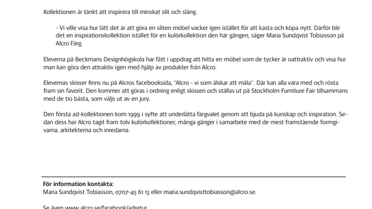 Alcro gör kollektion i samarbete med Beckmans Designhögskola 