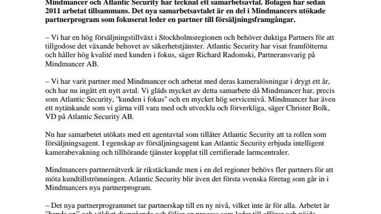 Mindmancer och Atlantic Security tecknar samarbetsavtal	