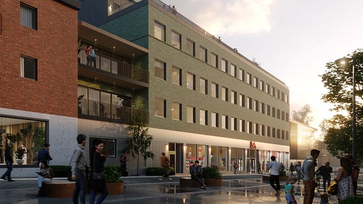 Nya bostäder, kontor och handelslokaler blir ett välkommet tillskott i det expanderande Skellefteå. Illustration: Tyréns