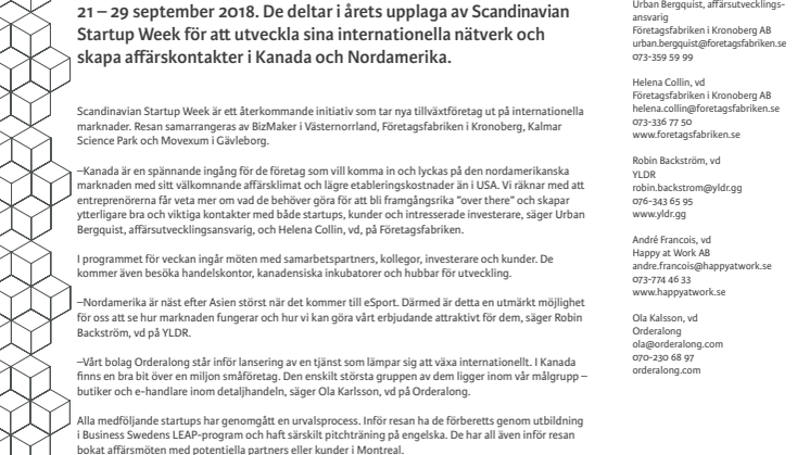 Svenska startups undersöker lansering på kanadensiska och nordamerikanska marknaden