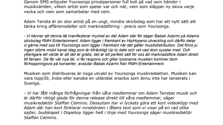 Adam Tensta  - gratis till alla med mobiltelefon!