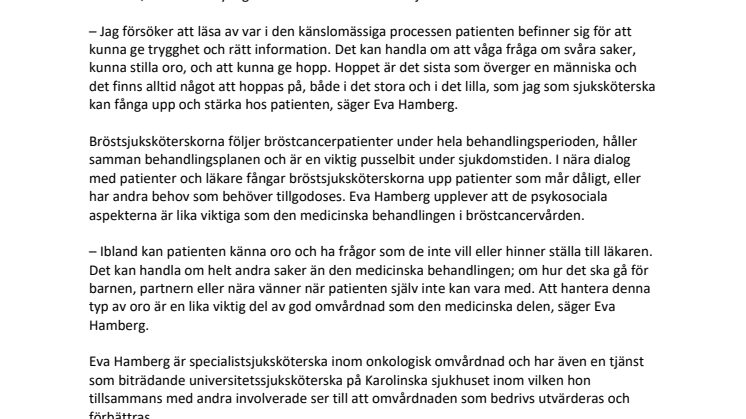 Årets Bröstsjuksköterska 2018 vågar fråga och inger hopp