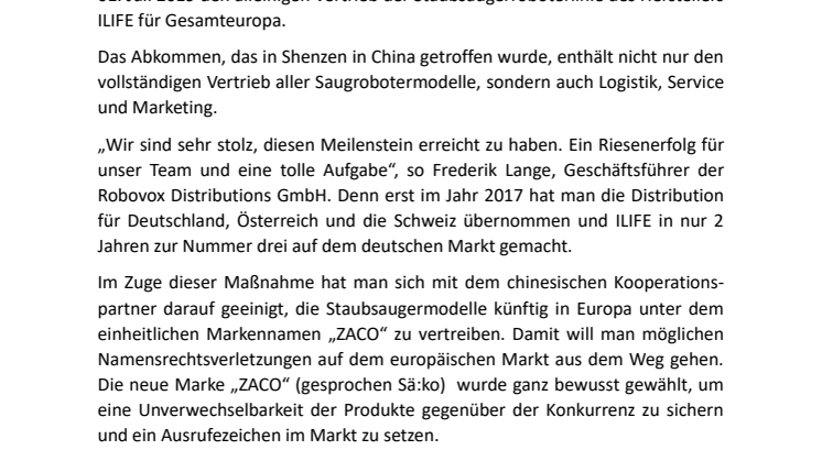 Robovox Distributions GmbH setzt Erfolgsstory fort: Robovox übernimmt die europaweite Distribution für Saugroboter des Herstellers ILIFE.