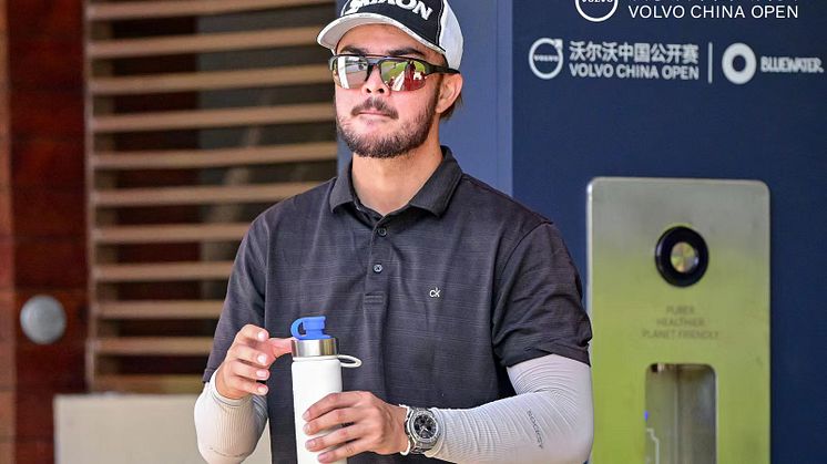A sustainable bottle of pure water from a Bluewater hydration station at the Volvo China Open